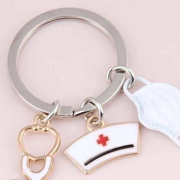 Nurse Stethoscope Charm Keychain Silver Plated - Picture 4 of 6
